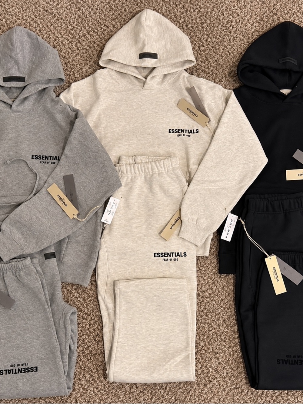 Essentials Men Hoodie & Jogger Set in Cream, Gray, Black